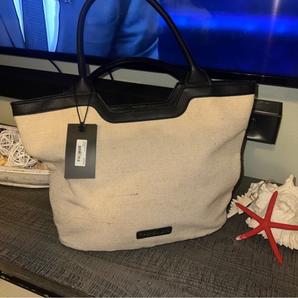 Rachel Zoe NWT Curateur Beige And Black Trim Capri Tote Bag/ Purse